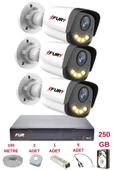 FURY 3 Kameralı 4 Warm Led Gece Renkli Görüş-Cepten İzle-Su Geçirmez Güvenlik Kamerası Seti 250GB thumbnail 1
