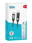 Bix BX06CC Type-C To Type-C 60W Örgülü LED Dijital Ekranlı Şarj ve Data Kablosu 1 Metre - 5