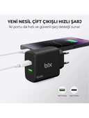 Bix BX2P45G GaN PD 45W Type-C ve USB-A QC 18W Çift Portlu Akım Korumalı Hızlı Şarj Cihazı Siyah - 4