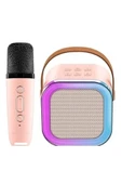 Karaoke Kablosuz Hoparlör Mikrofonlu Rgb Işıklı Bluetooth Speaker Tf Kart/usb Pembe - 2