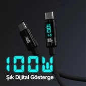 Bix BX09CC Type-C to Type-C 100W 480Mbps E-Marker Çipli LED Dijital Ekranlı Şarj ve Data Kablosu 1 Metre Siyah - 3