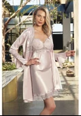 Monalisa Home 7115 Dantel Sabahlıklı Saten Gecelik Takım  S -Pudra - 1