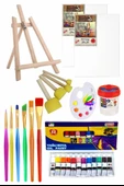 Mini Şövale 25x35 2 li Tuval Mydido 12 Renk Yağlı Boya Başlangıç Seti Fırça Palet Ponpon Su Kabı Masaüstü Sanatsal - 1