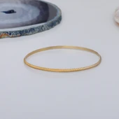 14 Ayar Mikron Altın Kaplama İnce Ray Desenli Ajda Gümüş Bilezik - BV00112 thumbnail 2