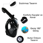 Yetişkinler İçin Tam Yüz Silikon Şnorkel Maskesi Panoramik Görüş Kolay Nefes Anti Sis Kuru - 3