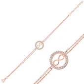 925 Ayar Gümüş Rose Sonsuzluk Bileklik T5987 (7474) - 1