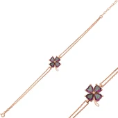 925 Ayar Gümüş Rose Mistik Topaz Yonca Bileklik (T4274) (7474) - 2