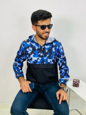 GRİLAND Unisex Su Geçirmez Yarım Desenli Kanguru Cep Kapüşonlu Yağmurluk - 1
