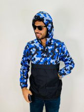 GRİLAND Unisex Su Geçirmez Yarım Desenli Kanguru Cep Kapüşonlu Yağmurluk - 3