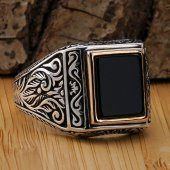 Siyah Onisk Taşlı Desenli Gümüş Erkek Yüzük thumbnail 1