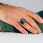 Siyah Zirkon Taşlı Örgü Desenli 925 Ayar Gümüş Yüzük thumbnail 3