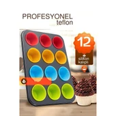 Modacar 12 li Muffin Kalıbı Teflon Çelik - 12 ADET Silikon Muffi  Kalıplı SET - 1