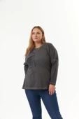 Büyük Beden Cep Detay Parça Boya Sweatshirt Füme - 2