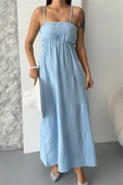 Müslin Kumaş Uzun Elbise - BEBE MAVİSİ - 4