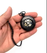 Valkyrie Mekanik Zincirli Cep Saati Şeffaf Tasarım Retro Tarz Kurmalı Koleksiyonluk Köstekli Saat - 8