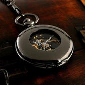 Valkyrie Mekanik Zincirli Cep Saati Şeffaf Tasarım Retro Tarz Kurmalı Koleksiyonluk Köstekli Saat - 4