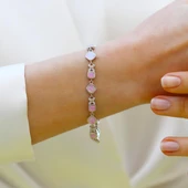 Pembe Opal Taşlı Çiçek Gümüş Bileklik thumbnail 3