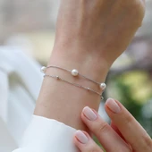 Çift Zincirli İncili Gümüş Bileklik thumbnail 5