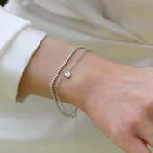 Çift Zincirli Kalpli Gümüş Bileklik thumbnail 1