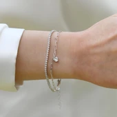 Çift Zincirli Kalpli Gümüş Bileklik thumbnail 3