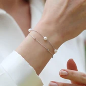 Çift Zincirli İncili Gümüş Bileklik thumbnail 6