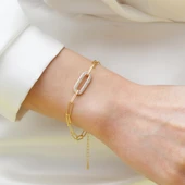 Trend Zincirli Taşlı Gümüş Bileklik thumbnail 2