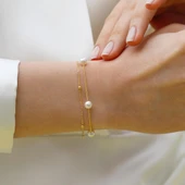 Çift Zincirli İncili Gümüş Bileklik thumbnail 3