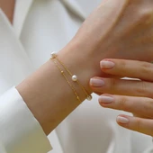 Çift Zincirli İncili Gümüş Bileklik thumbnail 1