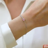 Pembe Taşlı Su Yolu Trend Gümüş Bileklik thumbnail 3