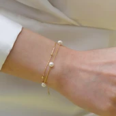 Çift Zincirli İncili Gümüş Bileklik thumbnail 2