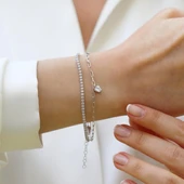 Çift Zincirli Kalpli Gümüş Bileklik thumbnail 4