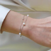 Çift Zincirli İncili Gümüş Bileklik thumbnail 7