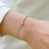 Pembe Taşlı Su Yolu Trend Gümüş Bileklik thumbnail 2