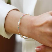 Doğaltaş Renkli İncili Gümüş Bileklik thumbnail 7