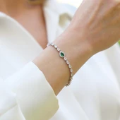 Damla Yeşil Zirkon Taşlı Gümüş Bileklik thumbnail 1