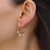 Zirkon Taşlı Kalpli Gold Gümüş Halka Küpe thumbnail 3