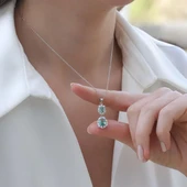 Elips Çiçek Paraiba Taşlı Gümüş Set - 2