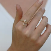 Damla Çiçek Taşlı Gold Gümüş Yüzük thumbnail 1