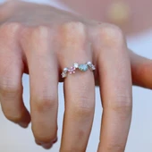 İstiridye Taşlı Çiçekli Gümüş Yüzük thumbnail 5