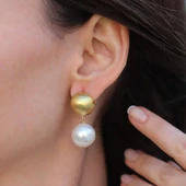 Barok İncili Gold Gümüş Küpe thumbnail 3