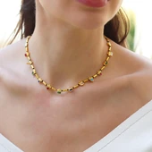 Mozaik Doğaltaşlı Gold Gümüş Kolye thumbnail 3