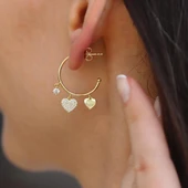 Zirkon Taşlı Kalpli Gold Gümüş Halka Küpe thumbnail 2