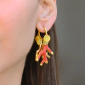 Mercan Modeli Pul Gold Gümüş Küpe thumbnail 3