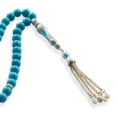 Turkuaz Doğaltaşlı Gold Gümüş Tesbih thumbnail 1