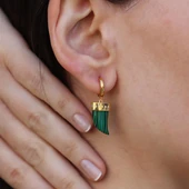 Malahit Taşlı Fildişi Gold Gümüş Küpe thumbnail 2