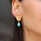 Damla Turkuaz Taşlı Antik Gümüş Küpe thumbnail 2