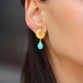 Damla Turkuaz Taşlı Antik Gümüş Küpe thumbnail 1