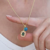 Yeşil Taşlı Seranay Gold Gümüş Kolye thumbnail 3