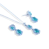 Elips Çiçek Paraiba Taşlı Gümüş Set - 5