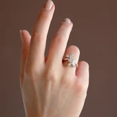 Sky Diamond Çiçek Modeli Zarif Gümüş Yüzük thumbnail 4